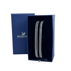 Swarovski Set Subtle Clear and Blue Crystals Silver Adjustable Bracelets